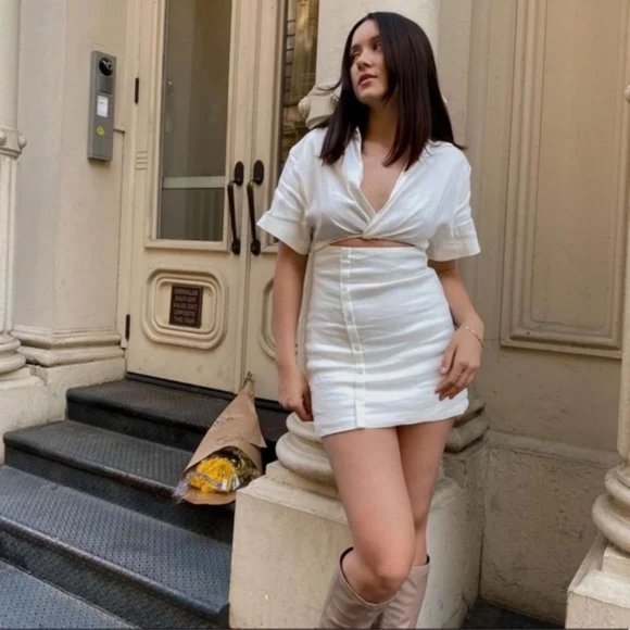 ZARA CutOut Linen Blend Collared Button Dress - Picture 9 of 15